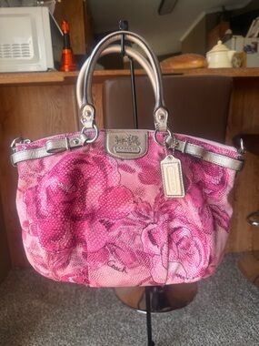 Coach Madison Sophia  Pink Floral Tote with Metallic Trim
